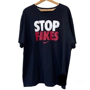 Nike Stop Fakes, center graphic, black short sleeved teeshirt. Men’s 3XL
